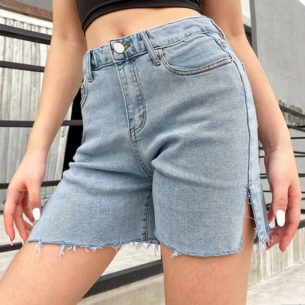 High waist side split jeans women slim slimming wild shorts