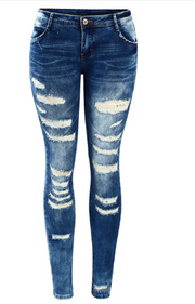 Stretch coton trou crayon pieds jeans femmes