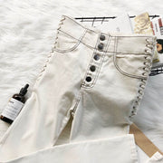 Versatile drawstring white jeans