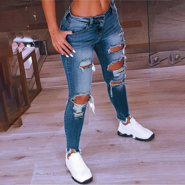 Jeans déchirés sexy de style de rue pour les femmes