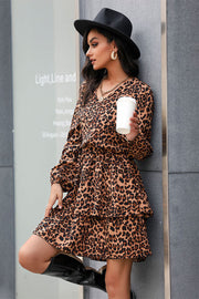 Mini robe superposée à imprimé léopard