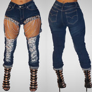 Jeans chaîne déchirés pour femmes grande taille 2xl jeans skinny