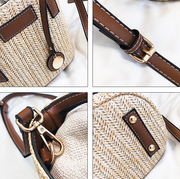 2021 New women's bag hand-woven contrast color bucket straw bag cylinder handbag diagonal shoulder beach bag