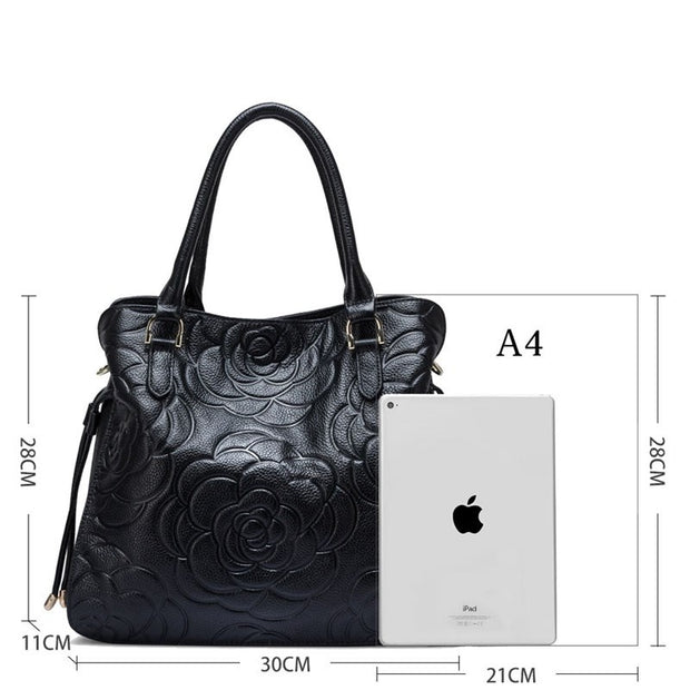 Rose pattern leather handbag