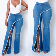 Nouveau style élastique déchiré pantalon évasé jeans femmes