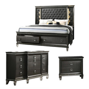 3PC Eastern King Bedroom Set: 1 Panel Bed, 1 Night Stands, and 1 Dresser with 8 Drawers and Two Jewelry Drawers