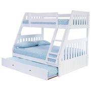 OS Home and Office Furniture Model 0219TRU-22, Solid Pine Twin over Full Bunk Bed with Roll out Twin Trundle bed in Casual White.