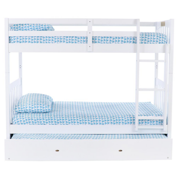 OS Home and Office Furniture Model 0211MTRU-22, Solid Pine Twin over Twin Bunk Bed with Roll out Twin Trundle Bed in Casual White
