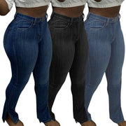 Stretch Elastic Skinny Bodycon Jeans Split Fitness Trousers Women Party Club Pants