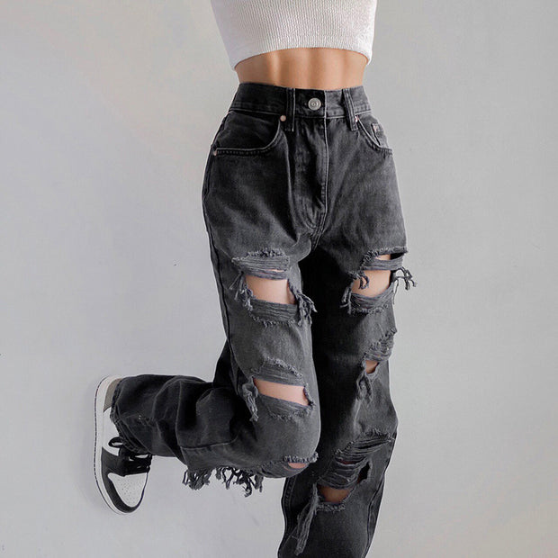 European And American Women Ripped Loose Jeans