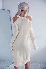 APsavings Cold Shoulder Rib-Knit Sweater Dress (Belt Not Included)