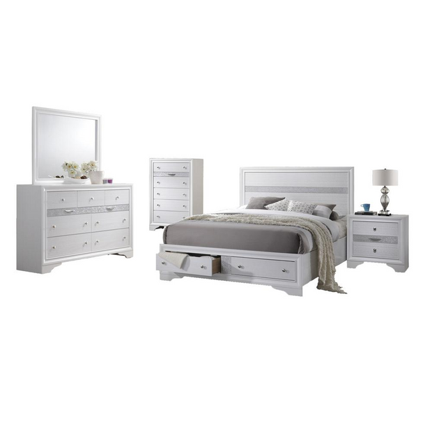 Catherine White 5 Piece Bedroom Set with Chest, Eastern King