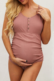 Ribbed Spaghetti Strap One-Piece Maternity Swimsuit