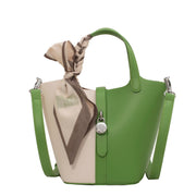 Ribbon Designer Small Contrasting Colors Leather Bucket Crossbody Bag For Women 2022 Summer Trendy Cute Tote Shoulder Handbag