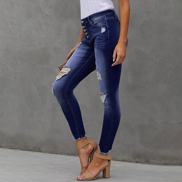 Women Hand Worn High Rise Cropped Jeans