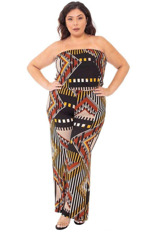 Abstract Print Tupbe Top Plus Size Jumpsuit
