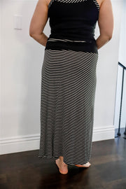 Plus Black Striped V-neck Top & Maxi Skirt Set