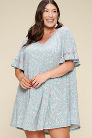 Plus Size Spring Floral Printed Lovely Swing Dress