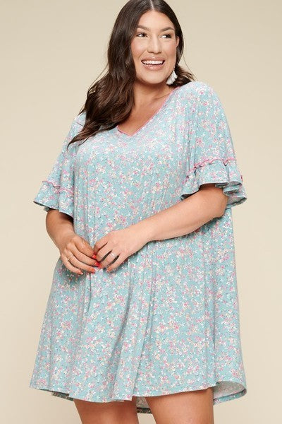 Plus Size Spring Floral Printed Lovely Swing Dress