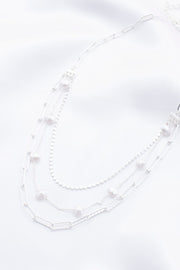 Pearl Beaded Oval Link Layered Necklace