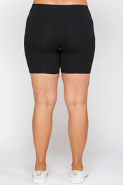 Solid Biker High-waisted Shorts With Elastic Waist