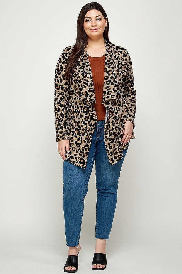 Cardigan en tricot imprimé animal léopard grande taille