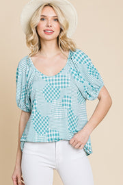 Hounds Tooth And Check Plaid Top