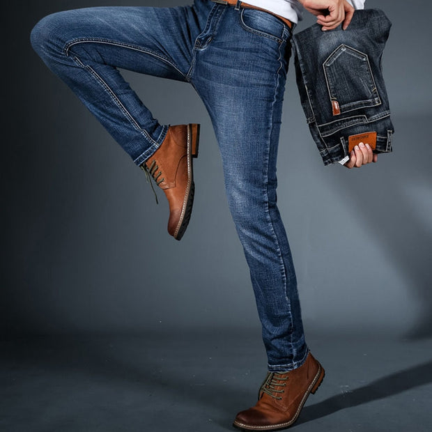Spring Autumn 2021 Men&#39;s Smart Elastic Jeans Business Fashion Straight Regular Stretch Denim Trousers Men Jeans  28-40