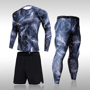 速干迷彩男式跑步套装压缩运动套装紧身紧身衣衣服健身房防晒衣健身运动服男士 2021