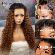 Ombre bouclés dentelle avant perruques de cheveux humains pour les femmes 1B33 couleur 13x4 dentelle perruque brésilienne Remy cheveux dentelle frontale perruque pré-plumée perruque