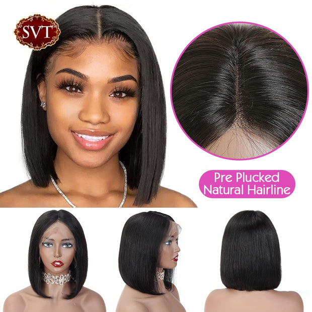 SVT Short Bob Straight Lace Front Closure Wigs PrePlucked Baby Hair Bob Wig Lace Frontal T Part Human Hair Wigs For Women