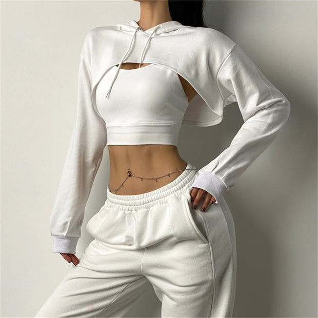 Women Fitness Crop Top  Cotton Sports  Shirts Long Sleeves Hoodie Sweatshirt Gym Workout Yoga T-shirts