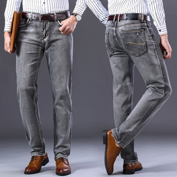 2022新款男士弹力常规版型牛仔裤商务休闲经典款式时尚牛仔长裤男黑蓝灰色裤子