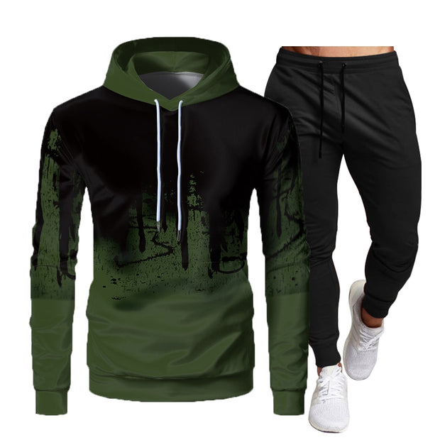 Men&#39;s Tracksuit Set Hoodie + Pants 2021 Autumn  Winter Fleece Warm Sportwear Homme Streetwear Suit Men Clothing