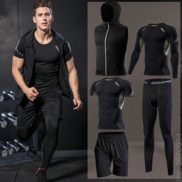 Men&#39;s running sets Gym Tight Sport Clothing Basketball Training Tracksuit Fitness Jogging Sports Wear Compression Sports Clothes