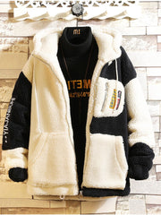 Bomber Black White Jacket Men&#39; Winter Thick Warm Fleece Teddy Coat For Mens SportWear Male Fluffy Fleece Hoodies Coat