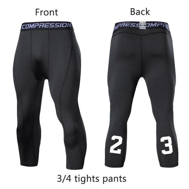 Men&#39;s Running Sport Tights Pants Basketball Cropped Compression Leggings Gym Fitness Sportswear for Male Athletic Trousers