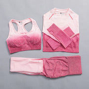 GUTA dégradé Yoga ensemble dégradé vêtements de sport respirant course costume Fitness vêtements femmes Gym Leggings vêtements d'entraînement 3 pièces/ensemble