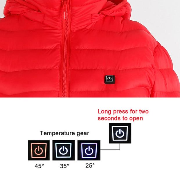 加厚电热夹克羽绒 USB 羽绒棉户外外套连帽冬季保暖夹克冬季户外