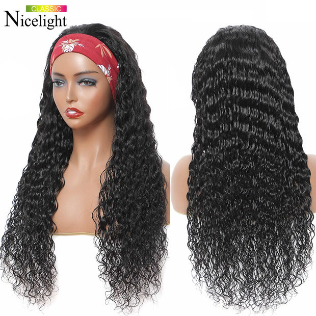 Nicelight péruvienne cheveux bandeau perruque pré-attaché écharpe faite à la machine perruque pour femmes écharpe perruque pas de colle vague profonde perruques de cheveux humains