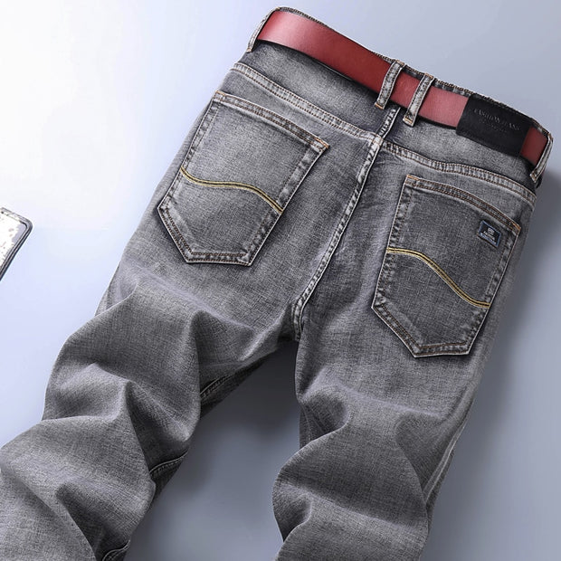 2022 New Men&#39;s Stretch Regular Fit Jeans Business Casual Classic Style Fashion Denim Trousers Male Black Blue Gray Pants