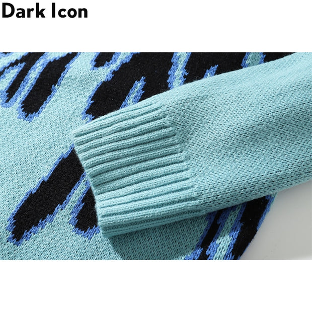 DARK ICON Blue Flame Sweater Me 2019 Winter Streetwear Men&#39;s Sweaters Pullover Knitwear Sweater for Men