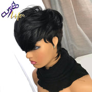 Short Cut Pixie Cut Wigs Wave Wavy Hair Peruvian Remy Human Hair Wig For Women Full Machine Made Wig Black Fast Shipping Culife
