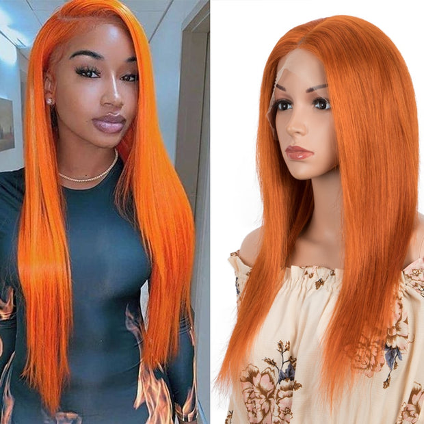 Perruques de cheveux humains lisses perruque avant de dentelle blonde pour les femmes droites Bob perruque 4X4 fermeture de dentelle or perruques brésiliennes orange cosplay perruques