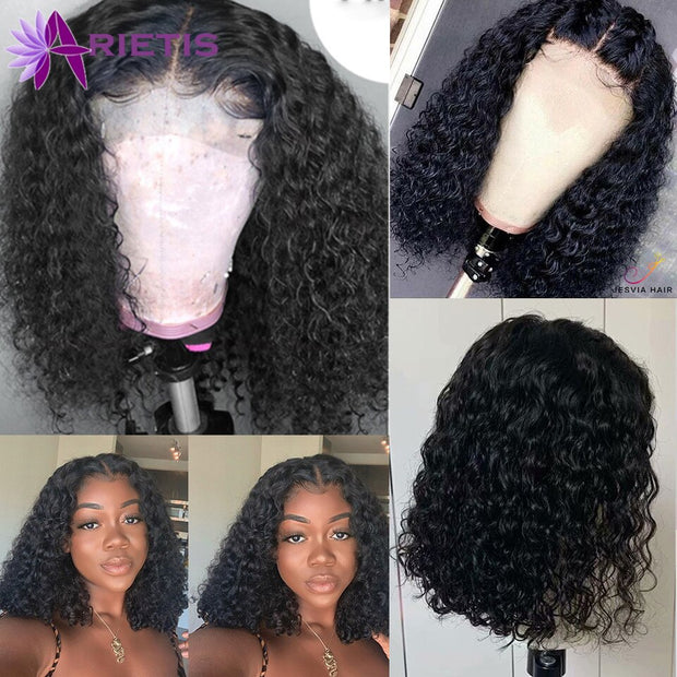 Curly Short Bob Lace Front Human Hair Wigs for Black Women 4x4 Lace Closure Curly Bob Wig Pre-plucked with Baby Hair Remy Hair