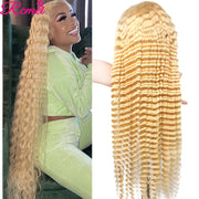 42&#39;&#39; 13X4 Deep Wave 613 Blonde Lace Front Human Hair Wigs Pre Plucked With Baby Hair Curly Lace Frontal Wig Remy Brazilian 150