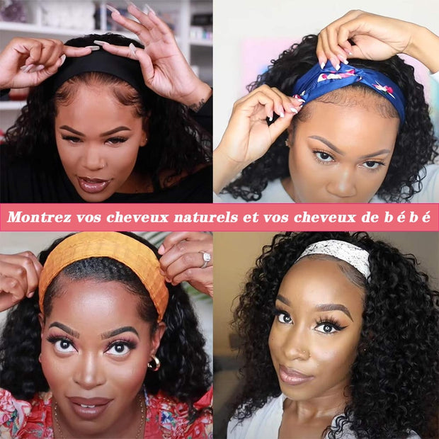 Mylockme Glueless Kinky Curly Headband Wig Brazilian Human Natural Hair Women Curly Wigs Cheaper Non Lace Wigs For Women 40 50CM