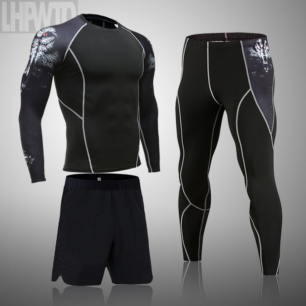 Men&#39;s Sports Suit MMA rashgard male Quick drying Sportswear Compression Clothing Fitness Training kit Thermal Underwear leggings