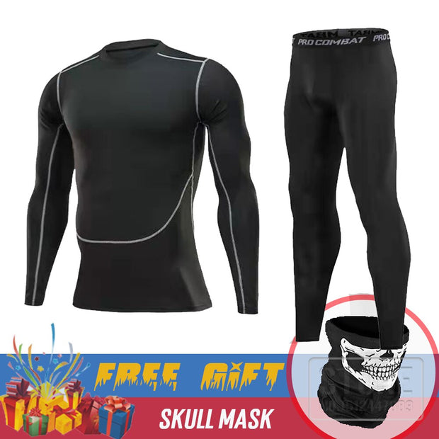 BLACK Men&#39;s Thermal Underwear Set Motorcycle 4  Seasons Skiing Warm Base Layers Sportwear Tight Long shirt &amp; Tops Set clothing