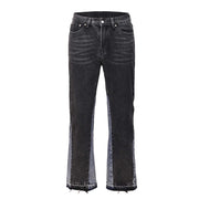 Vintage Patchwork Flare Jeans Urban Men Streetwear Wide Leg Denim Pant Hip Hop Black Colorblock Slim Fit Denim Jeans for Men